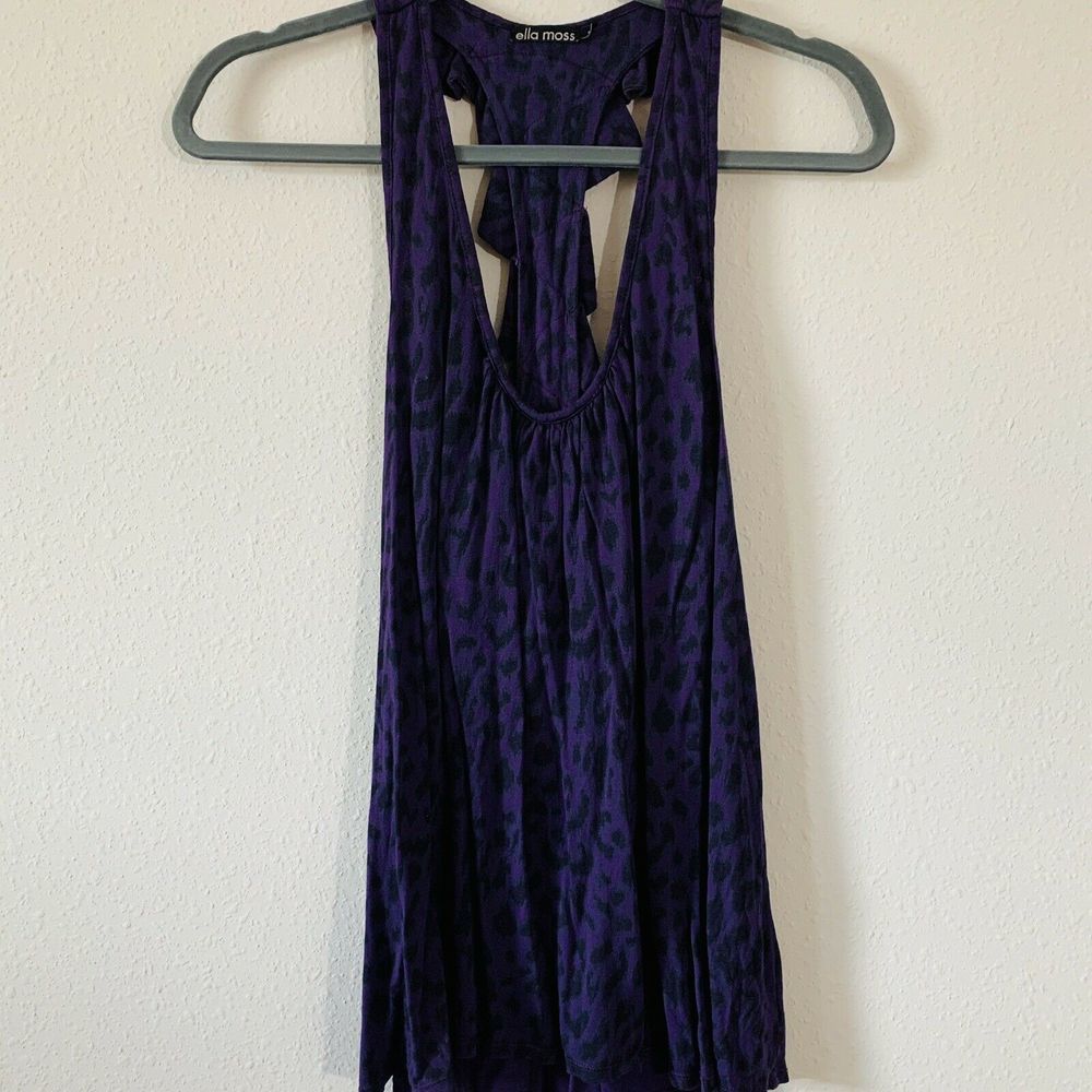 Ella Moss Purple Leopard Animal T Strap Blouse - Picture 1 of 5